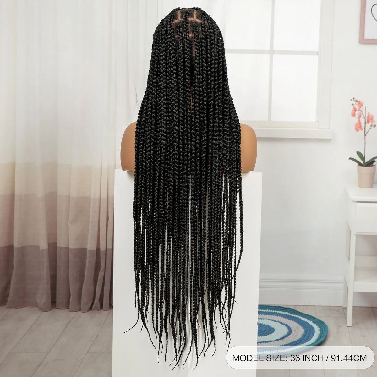 36inch Box Braided Wigs Synthetic Full Lace Braiding Hair Wigs Knotless Lace Frontal Braids Wig with Baby Hair for Black Women