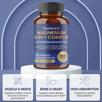 Magnesium Capsules for Adults, with Glycinate Citrate Taurate, Support Bone Density, Sleep Quality and Anxiety Relief