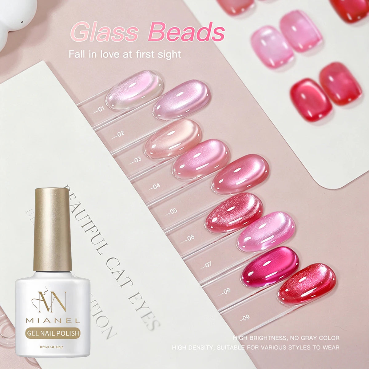 MIANEL 2026 Summer Trend Nude Pink Cat Eye Gel Nail Polish Soft Brightening Transparent Peach Pink with Glass Bead
