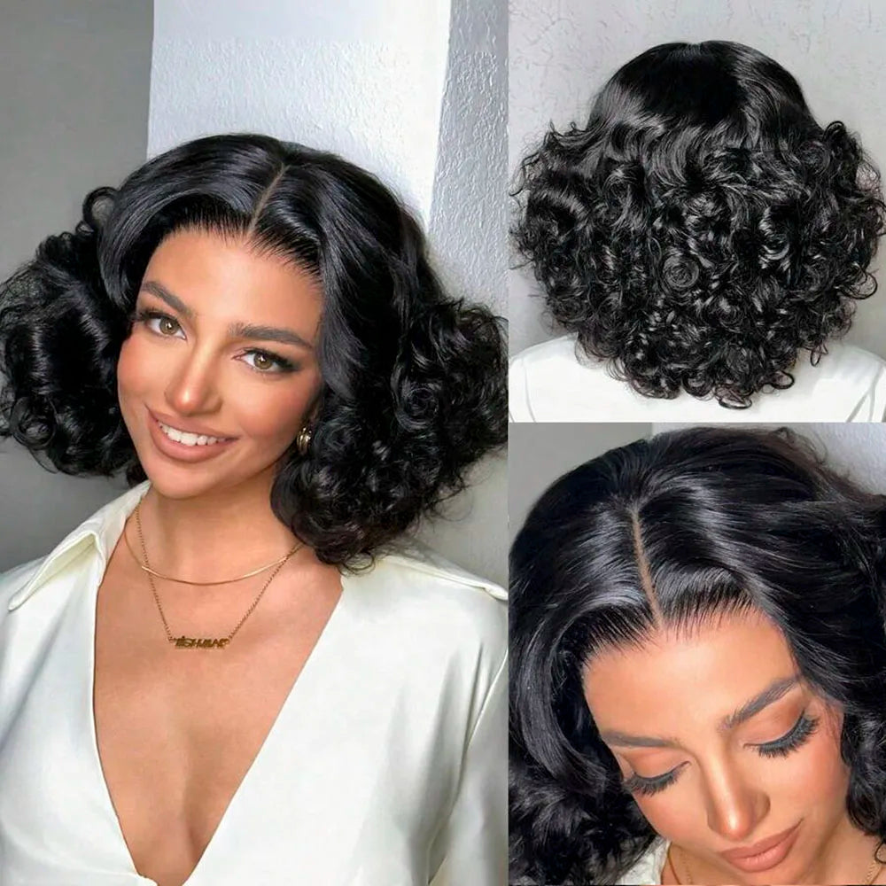 Loose Bouncy Wave Short Bob Wigs Raw Vietnamese Virgin Hair Side Part Body Wave Human Hair Lace Frontal Pre Cut 13x4 Hd Lace Wig