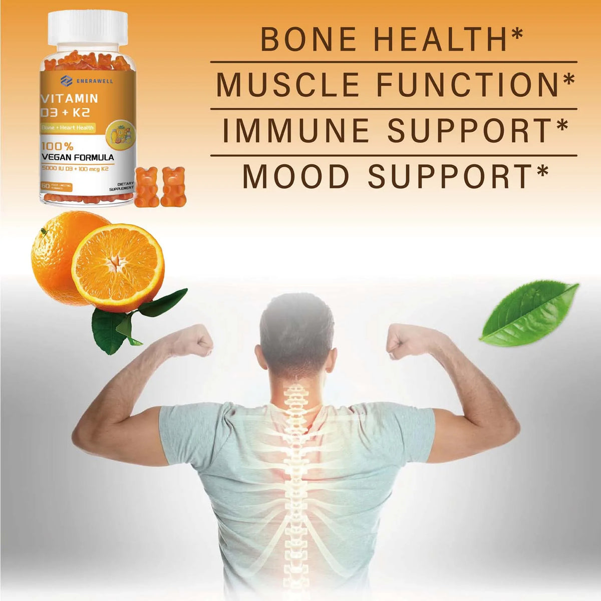 Vitamin D3 5000IU and 100 Mcg Vitamin K2 Gummies for Calcium Absorption, Bone Regeneration, Immune Support
