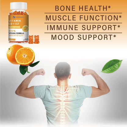 Vitamin D3 5000IU and 100 Mcg Vitamin K2 Gummies for Calcium Absorption, Bone Regeneration, Immune Support