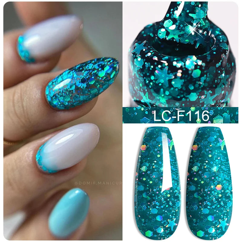LILYCUTE 7ML Champagne Gold Reflective Glitter Gel Nail Polish Superflash Colorful Sparkling Effect For Manicure Nail Art UV Gel