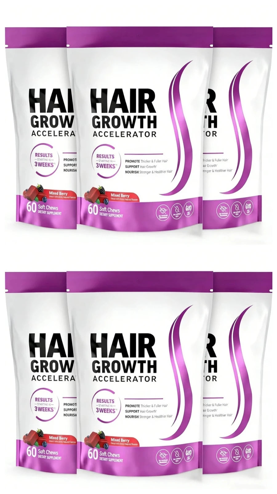 Biotin Hair Growth Soft Chews Supplement, Support Fuller Thicker Hair, Vitamin C & E for Healthy Hair Nourishment, 60 Gummy