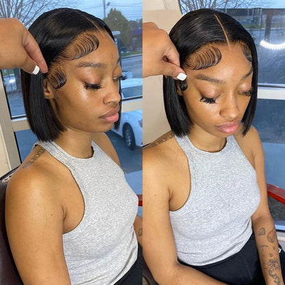 Straight 13x4 Short Bob Remy Hair HD Transparent Lace Full Lace Frontal Wigs 100% Human Hair For Women 4x4 5x5 Lace Closure Wig