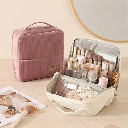Vertical Makeup Bag for Travel,Upright Makeup Bag Large Capacity Portable Cosmetic Women Portable Cosmetic Case