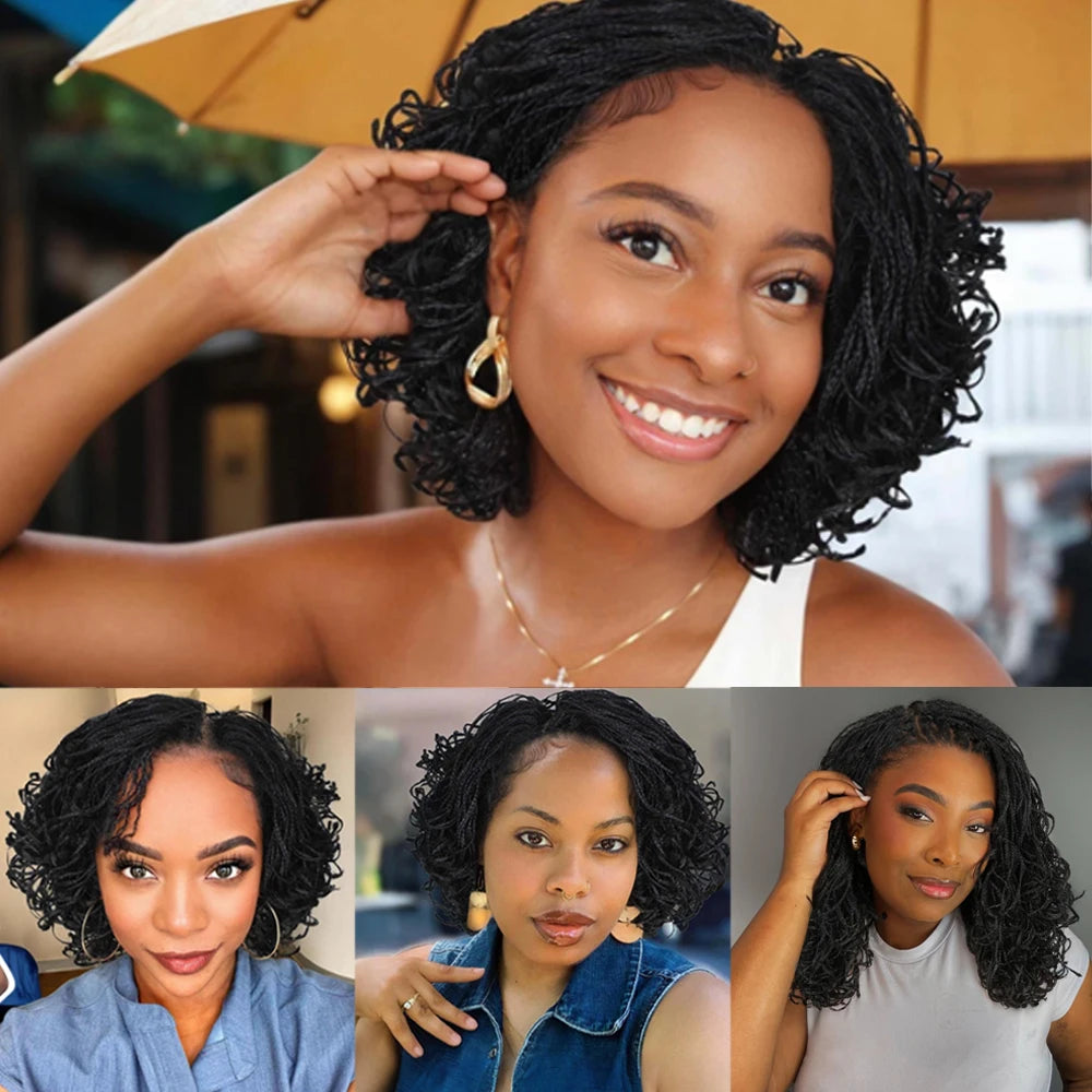 Short Curly Twist Box Braided Wigs for Women Synthetic Braided Full Lace Wigs with Baby Hair Ready to Wear Glueless Braided Wig
