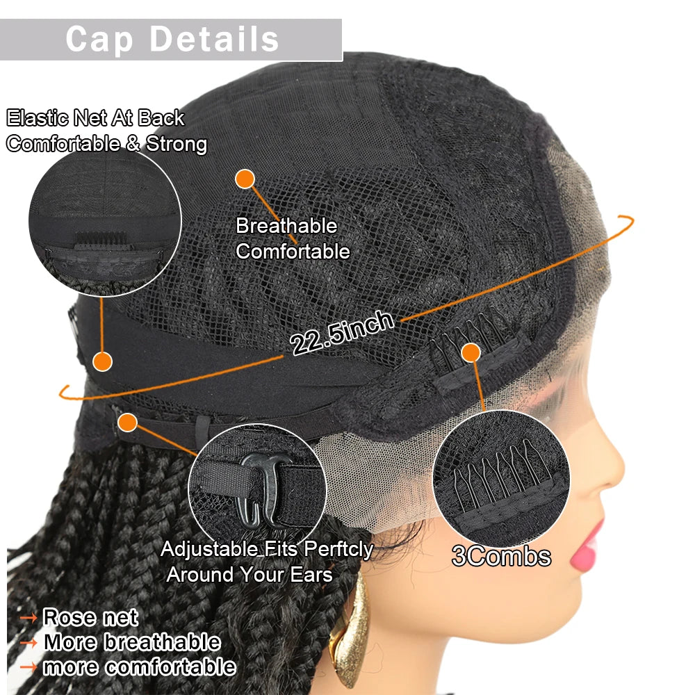 12 Inch Short Synthetic Boho Braided Wigs With Baby Hair Curly Lace Front Wigs for Black Women Box Braiding Wig Natural Looking