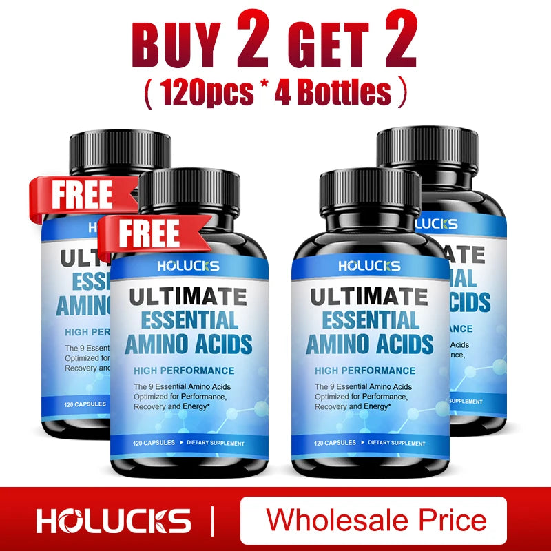 HOLUCKS Essential Amino Acids EAA Supplement 9 EAAs 120 Tablets Muscle Recovery Energy Performance