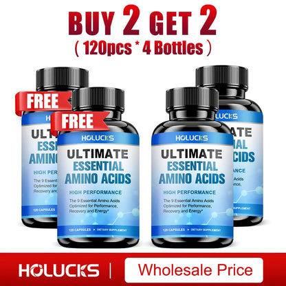 HOLUCKS Essential Amino Acids EAA Supplement 9 EAAs 120 Tablets Muscle Recovery Energy Performance