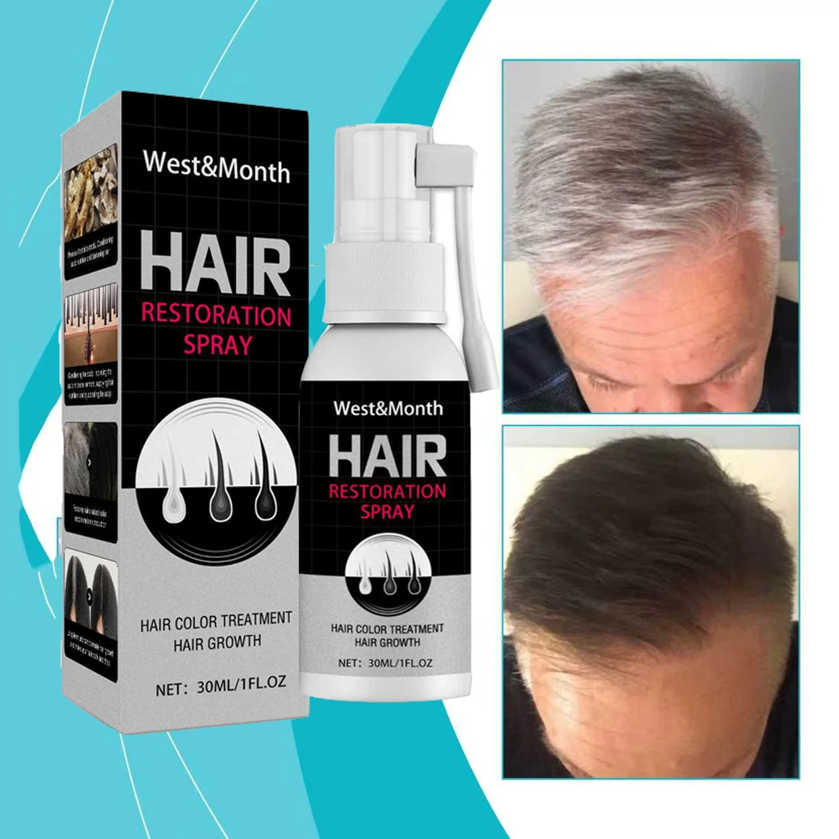 Gray White Hair Treatment Serum Cover White Hair To Black Natural Color Repair Spray Anti Loss Hair Restore Healthy Hairs Care