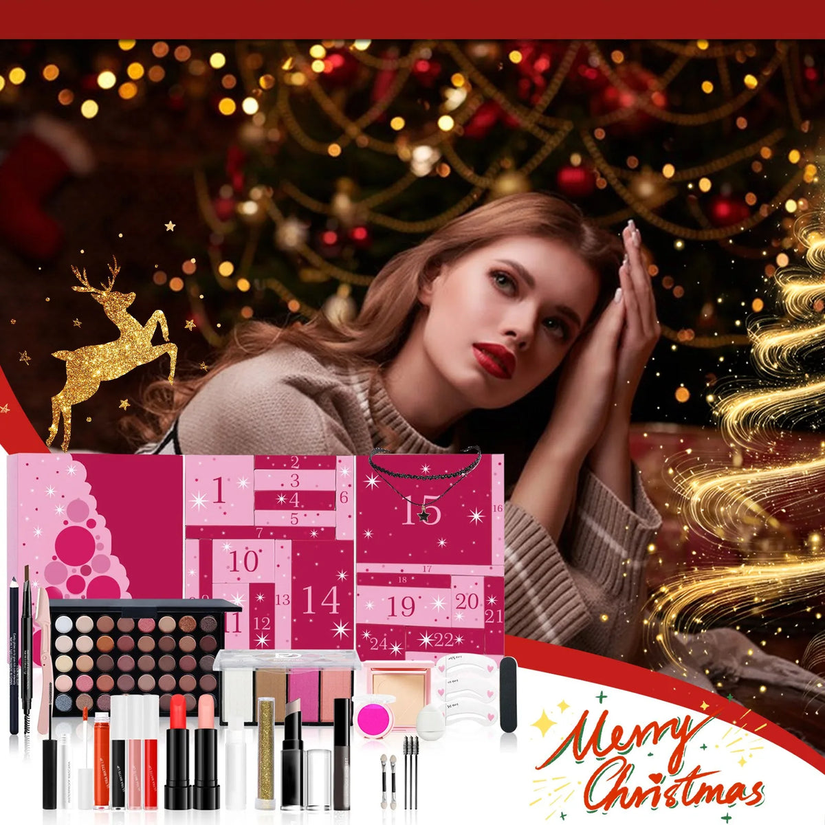 Girls Makeup Advent Calendar Surprise Blind Box 24pcs Skin Care Products Gift Box Christmas Countdown Calendar Beauty Care Set