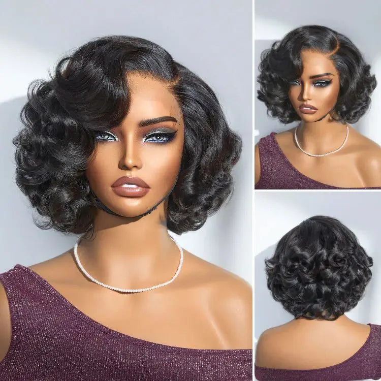Egg Curly Super High Density Wig 100% Human Hair Wigs Cute Bob Wigs 13x4 Lace Frontal Wigs For Women Free Part Natural Color Wig