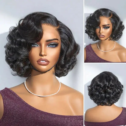 Egg Curly Super High Density Wig 100% Human Hair Wigs Cute Bob Wigs 13x4 Lace Frontal Wigs For Women Free Part Natural Color Wig
