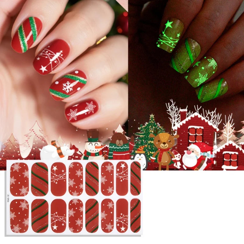 16pcs/pack Christmas Nail Art Stickers Red Gold Simple Disposable Nail Polish Film Nail Stickers Party Nail Decoration Stickers