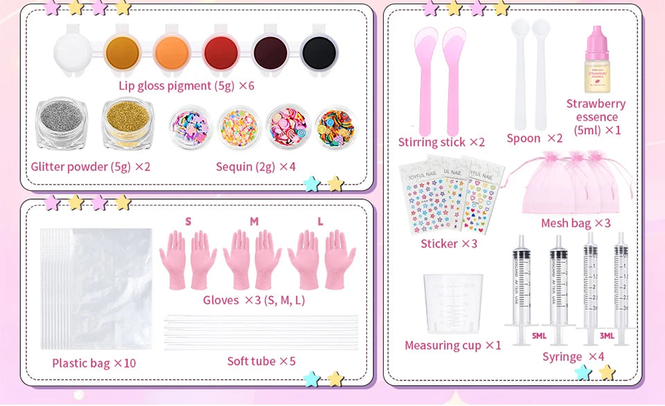 Lip Gloss Base Set for Kids Gifts Lip Gloss Making Kit Diy Lip Gloss Kit Moisturizing Nourish Lip Gloss Pack Set Cosmetics