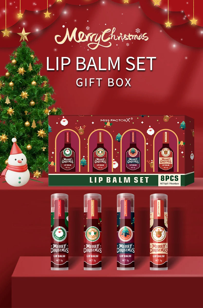 8pcs Colored lipstick Set - Christmas hot red wine with lasting taste, moisturizing and glassy luster
