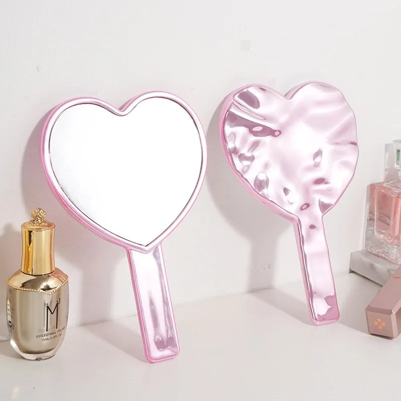 Eyelash Extension Handheld Makeup Mirror High Definition Heart Shape Hand Vanity Mirror For Women's Makeup Cosmetic Beauty Tools