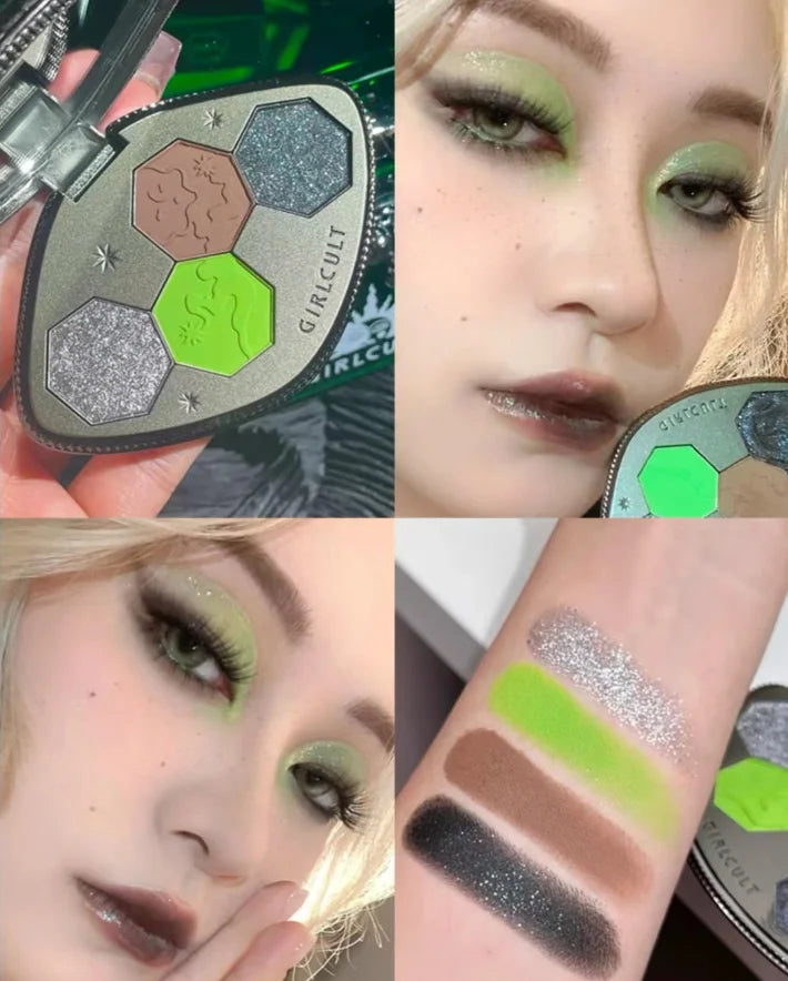 Girlcults Makeup Pressed Glitter Eyeshadow Palette Shimmer Matte Chameleon 4 Color Long Lasting Eye Shadow Cosmetics Full Set