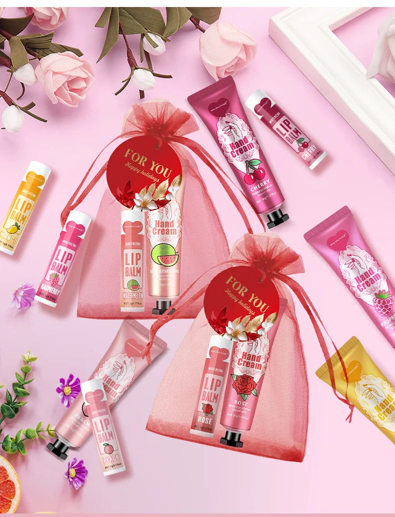 24PCS/Box Bulk Lip Balm Bulk Hand Cream Bulk Red Thank You Card and Red Gauze Bag Newlywed Thank You Gifts to Guests Christmas
