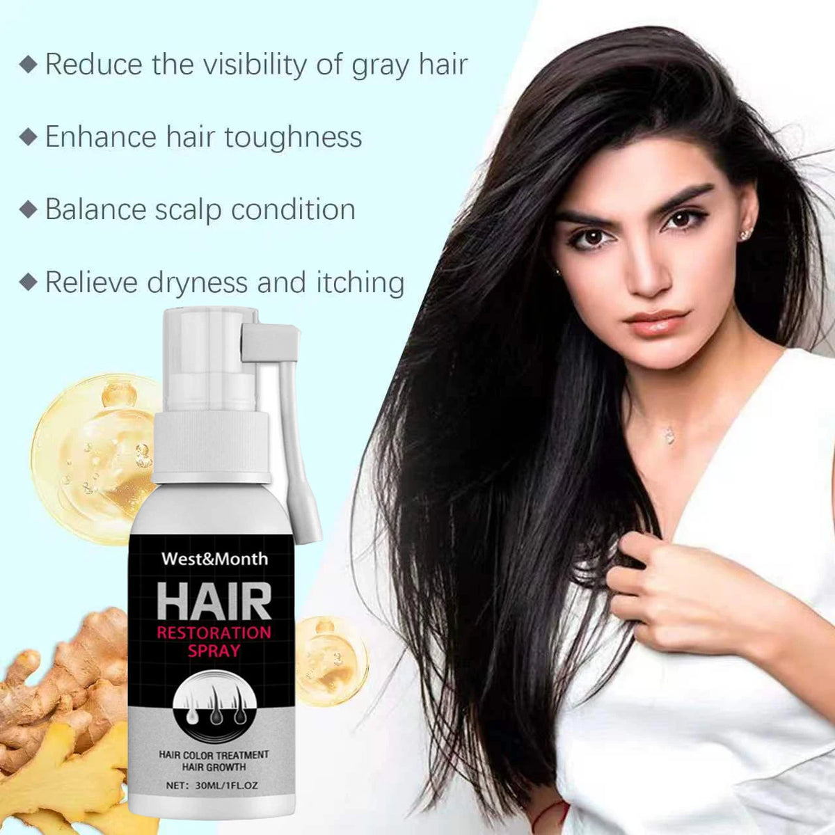 Gray White Hair Treatment Serum Cover White Hair To Black Natural Color Repair Spray Anti Loss Hair Restore Healthy Hairs Care