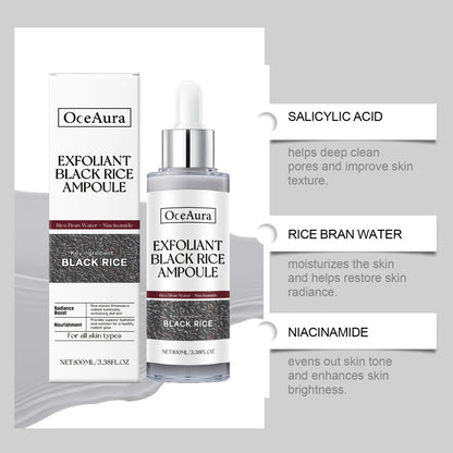 Black Rice Exfoliant Ampoule with Niacinamide & Rice Bran Water, Gentle Brightening Face Serum, Radiance Boost Nourishing Facial Ampoule for Revitalizing Dull Skin, All Skin Types 100ml