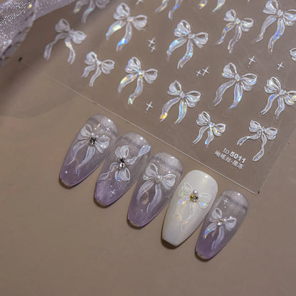 Luxury Winter Silver Crystal Christmas Nail Stickers Bow Star Pattern Nails 3D Decoration 3D Self Adhesive Nail Art Sticker DIY