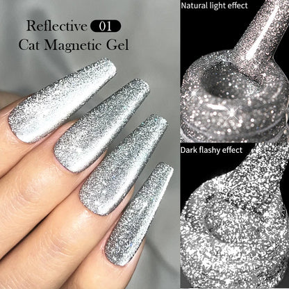 BORN PRETTY 10ml Rainbow Glass Cat Magnetic Nail Gel Polish Sparkling Double Light Reflective Glitter Colorful Laser Varnish