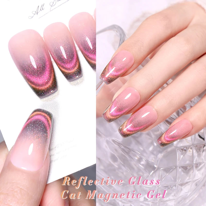 BORN PRETTY 10ml Rainbow Glass Cat Magnetic Nail Gel Polish Sparkling Double Light Reflective Glitter Colorful Laser Varnish