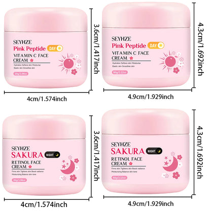 SEYHZE Sakura Day And Night Cream Rich in Retinol + Vitamin C/E Hyaluronic Acid Firming Skin 48H Hydration Brightening Uniform L