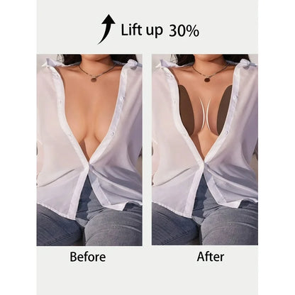 2pcs Teardrop-Shaped Invisible Adhesive Push-Up Bra Pads, Strapless Apricot Breast Lift Covers with Comfortable Support