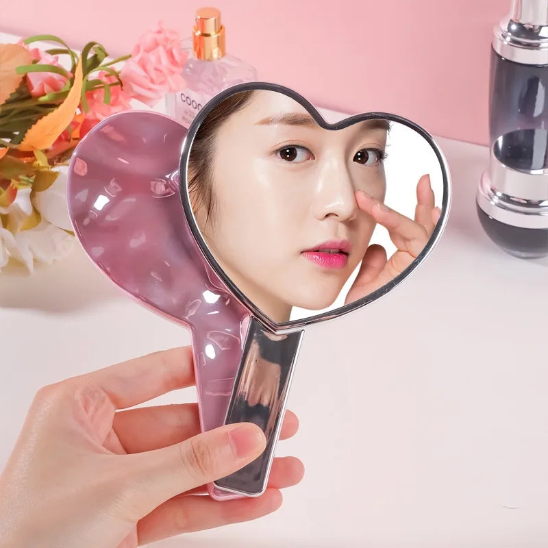 Eyelash Extension Handheld Makeup Mirror High Definition Heart Shape Hand Vanity Mirror For Women's Makeup Cosmetic Beauty Tools