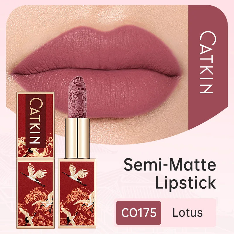 CATKIN Christmas Limited New Year's Lipstick for Lips CATKIN Moisturizing with Golden Glosses, Tone CP170 Crimson Pink, 3.6 G