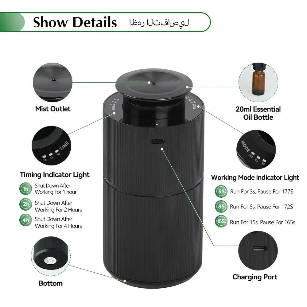 Namste Premium Aromatherapy Diffuser USB Charging Aluminium Alloys Material Aromatic Oil Diffuser Air Freshener Device For Home