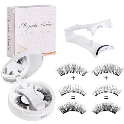 Hot 1 Pair Magnetic Eyelashes Handmade Fluffy Faux Mink Lashes Reusable Natural False Eyelashes and Magnetic Tweezers Set Makeup