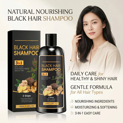Natural Plant-Based Hair Coloring Shampoo Moisturizing Coverage Gray Hair Long-Lasting Black Color 3 in 1 Black Hair Dye Shampoo