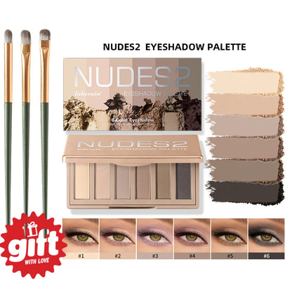 6Color Eyeshadow Palette With Free Brush 6 Color Matte High Pigment Waterproof Long Lasting Blendable Nude Makeup