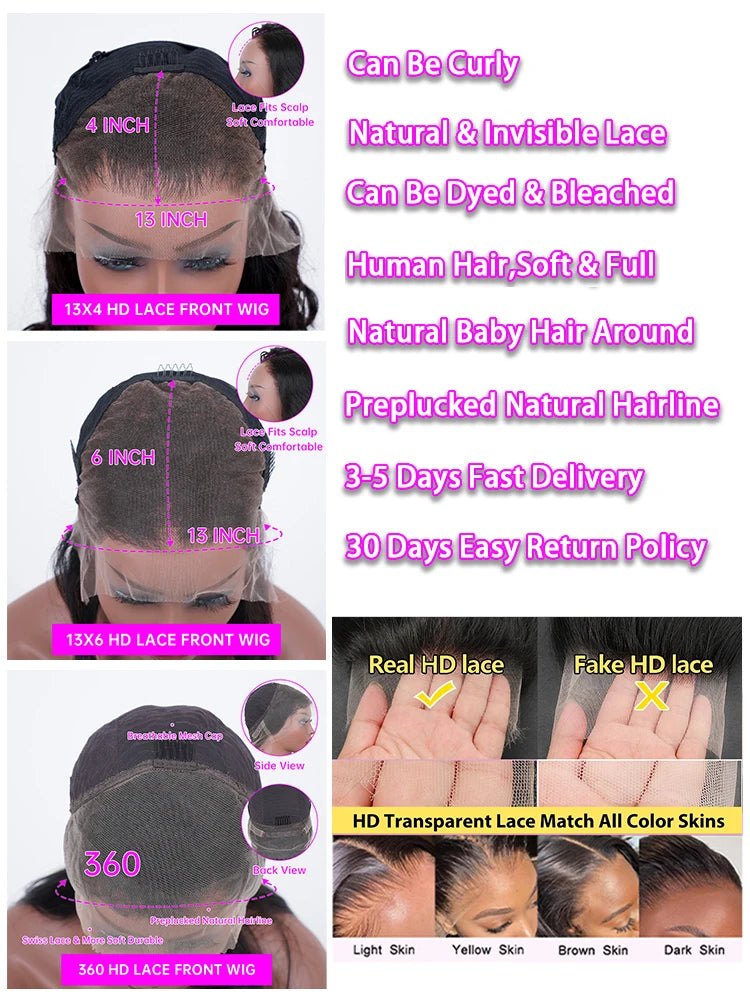 13x4 HD Deep Wave ≥98% Human Hair Wig Pre Plucked Lace Frontal Wig 13x6 360 Curly Transparent Lace Front Wig 4x4 5x5 Lace Wig