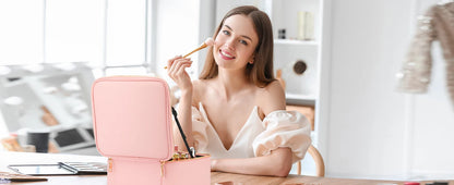 Makeup Bag with LED Mirror Travel Large Train Case Cosmetic Organizer Make Up Bags with 3 Color Lights and Adjustable Dividers
