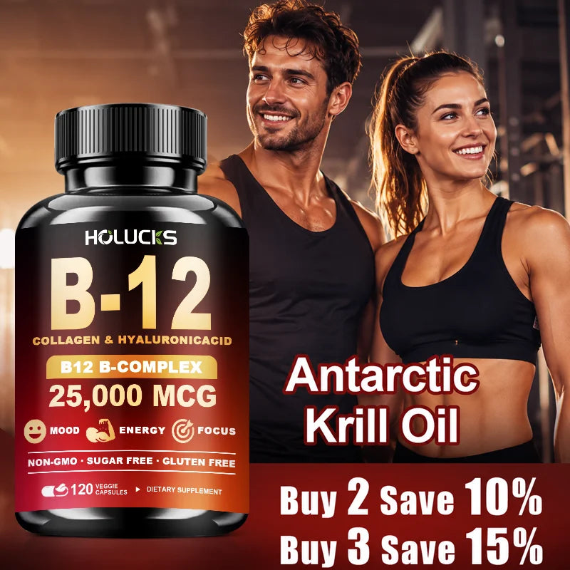 Vitamin B12 Capsules, with MSM, Marine Collagen, Support Mood & Mental Focus, Heart, Skin, Bone & Nervous System Health, Immune