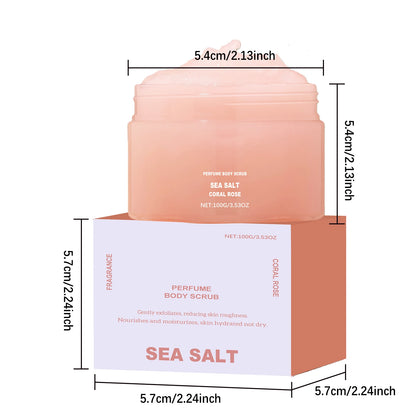 Perfume Body Scrub Hydrating Smoothing Skin Natural Exfoliating Salt Rose Coral Amber Vanilla Scent Moisturizing Cleansing Skin