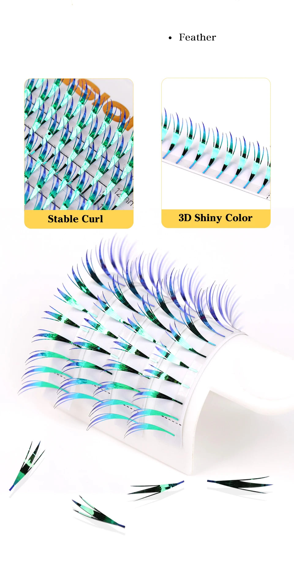 New Tinsel Anime Eyelash Extension Dual Sided Holographic Manga False Eyelash Feather Colored Christmas Party Comic Spire Lashes