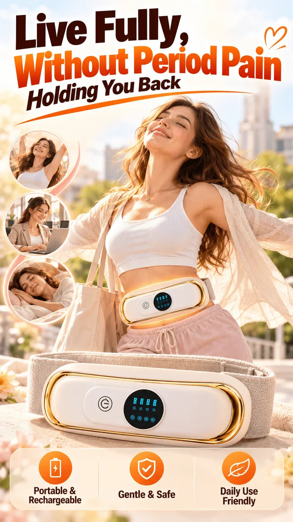 Period Pain Relief Belt Soothing Heating Vibration Waist Massager for Menstrual Cramps & Lower Back Soreness