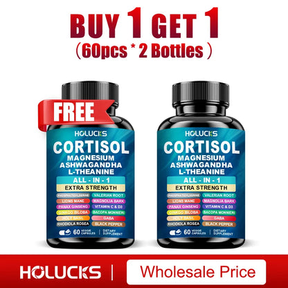 Buy 1 Get 1 Free! Premium Cortisol Capsules, Support Balances Hormones, Reduces Hot Flashes & Promotes Restful Sleep, Non-GMO
