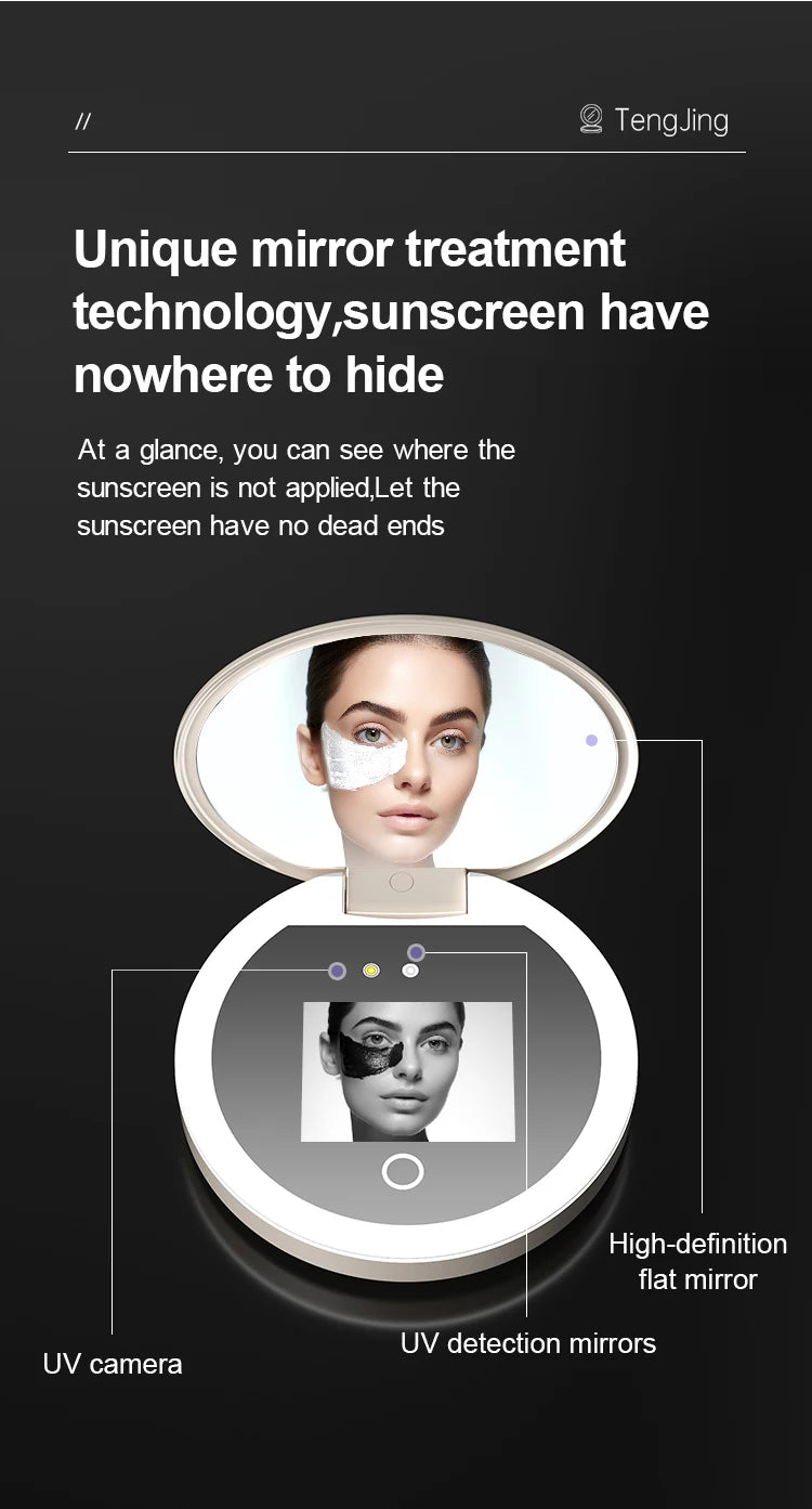 TJMIR UV Smart Sunscreen Makeup Mirror Sunscreen Detection Mirror UV Mirror Sunscreen Testing Portable LED Light Makeup Mirror