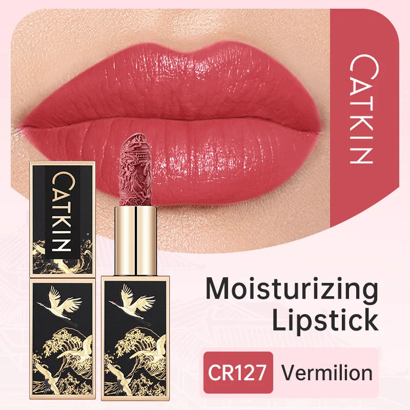 CATKIN Christmas Limited New Year's Lipstick for Lips CATKIN Moisturizing with Golden Glosses, Tone CP170 Crimson Pink, 3.6 G
