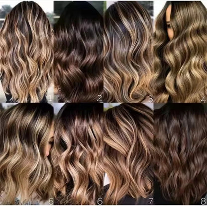 Short Straight Bob with Bangs Ombre Chocolate Brown with Blonde Streaks Synthetic Lace Front Wig Heat Resistant Fibre Wig Daily