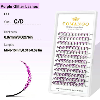 CoMango Shinning Colored Glitter Spikes Eyelash Extension Sliver Purple Blue Pink For Christmas Cosplay Party Makeup