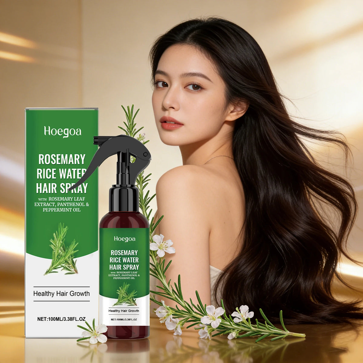 Rosemary Hair Growth Spray with Rice Water Hair Care Oil for Scalp Hydrate Thickness Anti-Flake Soft Smooth Strengthen Hair Mist