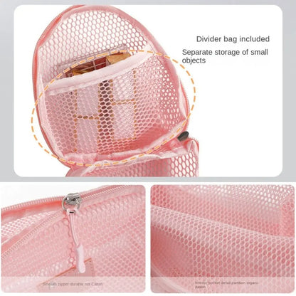 Casual Nylon Cosmetic Bag With Zipper Hand-held Mesh Makeup Bags Multipurpose Mesh Storage Pouch Women